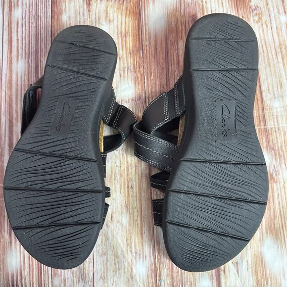 Clarks APRIL WILLOW Size 9 Black Leather Sandals Slides Comfort Open Toe Shoes - Picture 8 of 10